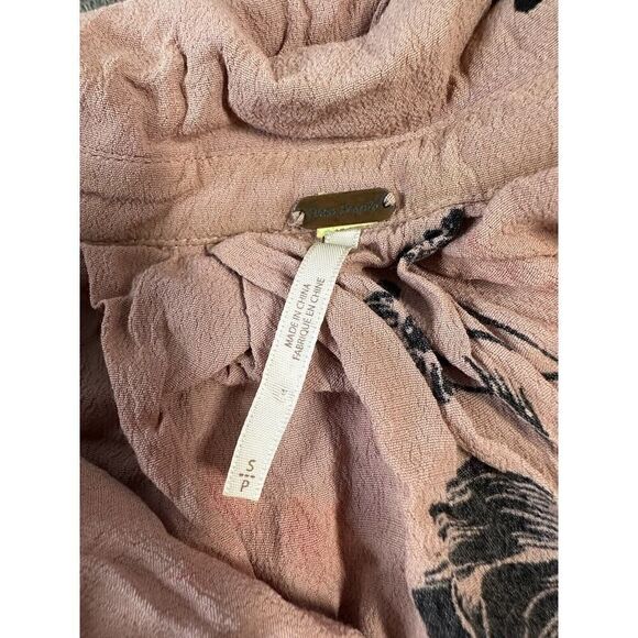 Free People Lena Mini Dress Floral Print Rose Black Red Drawstring Waist sz Smal - Picture 5 of 10